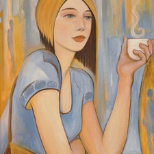 Coffe. A girl. 24x18 acrylic on canvas. Framed