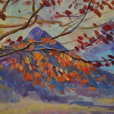 Red Maple Tree Golden Leafs Hood Acrylic 16x20