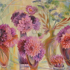 Dalias pink and green 24x36